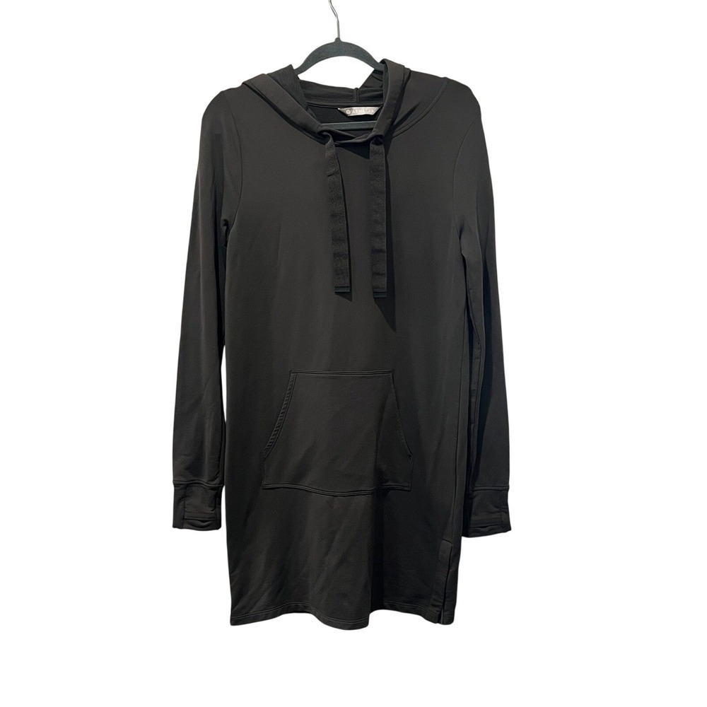 Athleta Surrey Hills Sweatshirt Dress Dark Olive‎ Green Long Sleeve Pocket Small - Picture 2 of 7